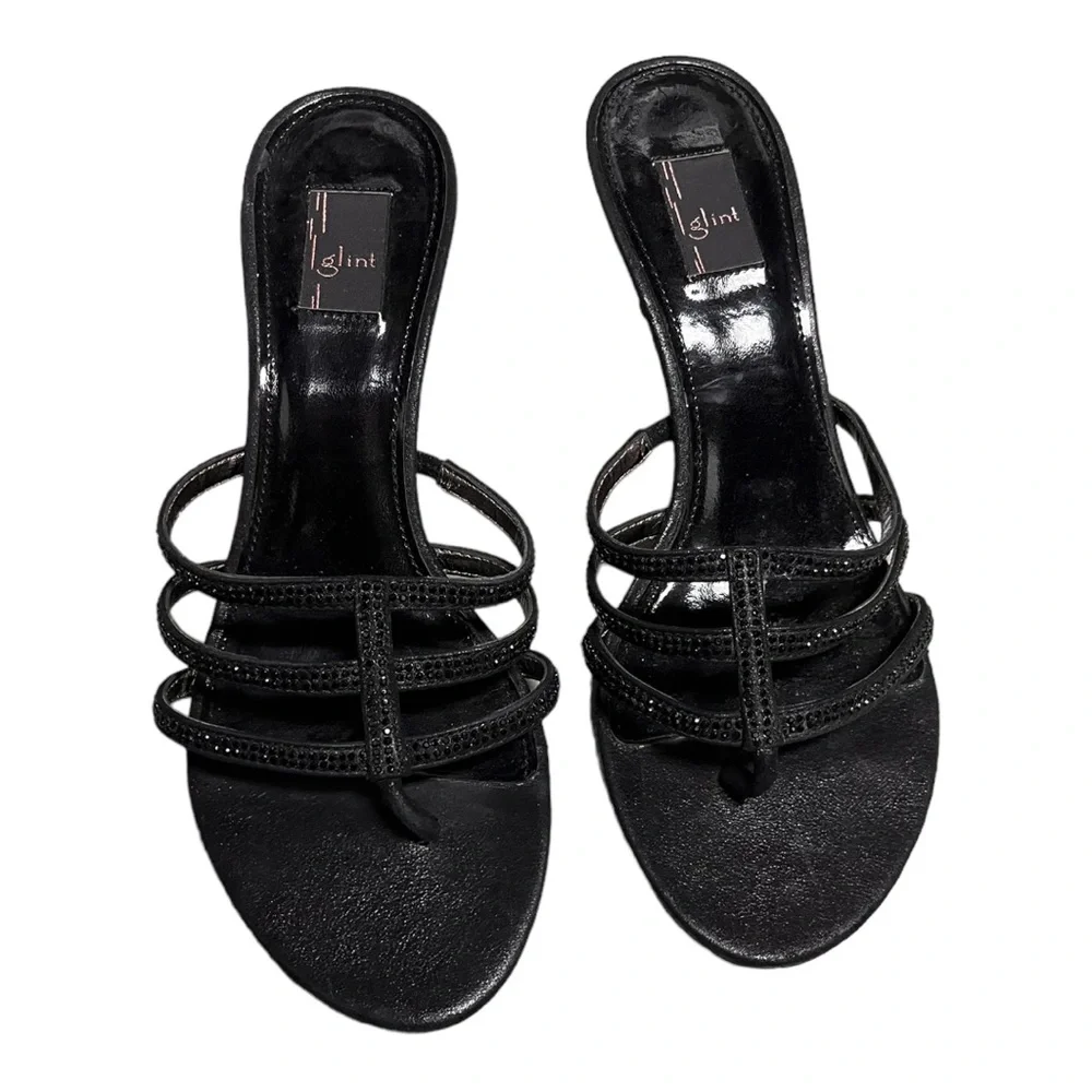 Glint Womens black heel slides with crystals size 7
